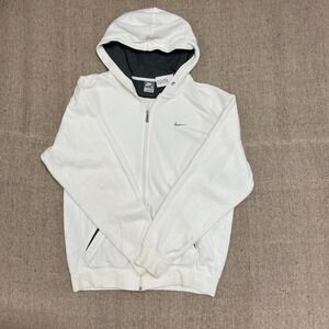 vintage nike hoodie mens medium white 2000s y2k Zip Up swoosh check